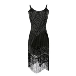 Women's Retro 1920s Fringe Dress Midi Dress Party Halloween Sequins Tassel Fringe Geometric Spaghetti Strap Sleeveless Regular Fit Spring Fall 2023 Silver Black S M L XL -HANs Plus Size Style Shop uyufqu1692615913831