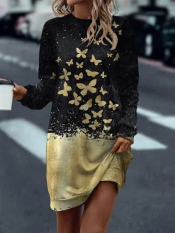 Women's Casual Dress Sweatshirt Dress Mini Dress Warm Fashion Outdoor Vacation Going Out Crew Neck Print Animal Regular Fit Black S M L XL XXL