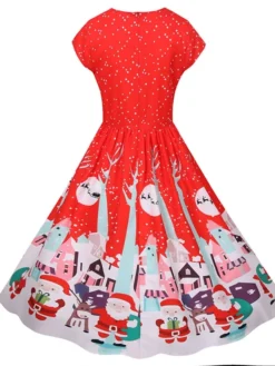 Women's Christmas Knee Length Dress Green Black Red Short Sleeve Print Print Fall Winter Round Neck Casual Vintage2021 S M L XL XXL -HANs Plus Size Style Shop uzkagn1629971721856