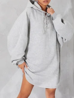 Women's Casual Dress Hoodie Dress Winter Dress Mini Dress Drawstring Daily Date Going Out Fashion Basic Hooded Long Sleeve 2023 Loose Fit Black Gray Color M L XL Size