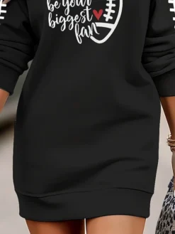 Women's Casual Dress Sweatshirt Dress Winter Dress Letter Football Print Crew Neck Mini Dress Fashion Streetwear Outdoor Daily Long Sleeve Loose Fit Black Fall Winter S M L XL XXL -HANs Plus Size Style Shop vagxot1695371148260