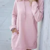 Women's Casual Dress Hoodie Dress Plain Dress Mini Dress Pocket Ripped Outdoor Daily Going Out Active Fashion Hooded Long Sleeve 2023 Loose Fit Pink Khaki Army Green Color S M L XL Size