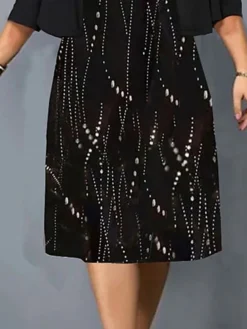 Women‘s Plus Size Curve Two Piece Dress Set Work Dress Print Dress Outdoor Office Fashion Work Print Midi Dress Crew Neck 3/4 Length Sleeve Polka Dot Regular Fit Black Apricot Fall Winter L XL XXL 3XL -HANs Plus Size Style Shop vdftop1691400391324