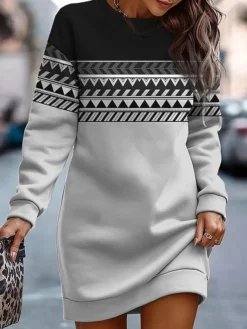 Women's Casual Dress Sweatshirt Dress Mini Dress Active Daily Outdoor Holiday Vacation Crew Neck Print Print Regular Fit Black Green Khaki S M L XL XXL