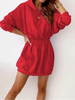 Women's Casual Dress Hoodie Dress Mini Dress Active Daily Outdoor Holiday Vacation Hoodie Pocket Solid Color Regular Fit Black White Pink S M L XL XXL -HANs Plus Size Style Shop vecoac1695027794296