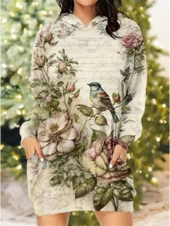 Women's Christmas Dress Hoodie Dress Mini Dress Warm Fashion Outdoor Christmas Vacation Hoodie Pocket Print Santa Claus Snowman Christmas Tree Regular Fit Navy Blue Blue Sky Blue S M L XL XXL -HANs Plus Size Style Shop veksju1697542364329