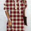 Women's Christmas Hoodie Dress Shift Dress Mini Dress Red Long Sleeve Plaid Print Winter Fall Autumn Hooded Fashion Christmas Daily 2022 S M L XL XXL 3XL