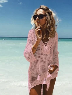 Women's Swimwear Cover Up Beach Dress Normal Swimsuit Oversized Crochet Solid Color Lake Green Black Blue Bathing Suits New Basic Essential Casual / Vacation / Padless -HANs Plus Size Style Shop vepzoh1647245469722