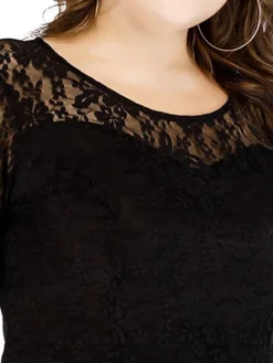 Women‘s Plus Size Curve Party Dress Solid Color Crew Neck Lace 3 4 Length Sleeve Spring Fall Casual Prom Dress Maxi Long Dress PartyEvening Casual Dress -HANs Plus Size Style Shop vfrxqk1634963334600