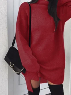 Women's Casual Dress Sweatshirt Dress Mini Dress Fashion Daily Outdoor Holiday Vacation Turtleneck Pure Color Pure Color Loose Fit Yellow Red Blue S M L XL XXL -HANs Plus Size Style Shop vftror1692684468895