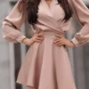 Women's Casual Dress Wrap Dress Plain Dress Mini Dress Ruched Outdoor Street Daily Fashion Streetwear V Neck Long Sleeve 2023 Loose Fit Black Pink Rose Red Color S M L XL XXL Size