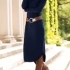 Women's Winter Dress Casual Dress Plain Dress Long Dress Maxi Dress With Belt Asymmetrical Daily Date Going Out Fashion Basic Crew Neck Long Sleeve 2023 Loose Fit Wine Navy Blue Green Color S M L XL