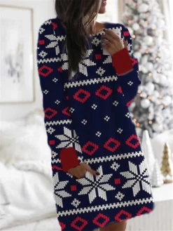 Women's Christmas Hoodie Dress Winter Dress Mini Dress Wine Fuchsia Red Navy Blue Long Sleeve Plaid Elk Tree Pocket Print Winter Fall Hooded Casual Loose Fit 2022 S M L XL XXL 3XL -HANs Plus Size Style Shop vgatob1666927692893