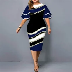 Women‘s Plus Size Curve Party Dress Color Block Crew Neck Print Short Sleeve Spring Fall Work Casual Prom Dress Knee Length Dress Casual Daily DressHomecoming Dress -HANs Plus Size Style Shop vglkxr1639471971029