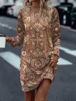 Women's Casual Dress Sweatshirt Dress Mini Dress Warm Fashion Outdoor Vacation Going Out Crew Neck Print Graphic Regular Fit Pink S M L XL XXL