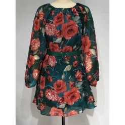 Women's Plus Size Curve Party Dress Casual Dress Cocktail Dress Floral Midi Dress Long Sleeve Print Crew Neck Fashion Party Purple Green Fall Winter XL XXL 3XL -HANs Plus Size Style Shop vkergp1695645427491