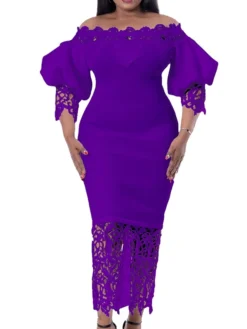 Women‘s Plus Size Curve Flattering Dresses Elegant Apple Shaped Dress Wedding Guest Off Shoulder Lace Party Dress Solid Color Half Sleeve Fall Spring Dress Prom Dress Maxi Dress Party Dress -HANs Plus Size Style Shop vkkhid1651548869172