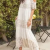 Women's Long Dress Maxi Dress Casual Dress Lace Dress White Dress Plain Fashion Modern Daily Holiday Vacation Lace Cold Shoulder Short Sleeve Square Neck Dress Regular Fit White Beige Summer Spring S