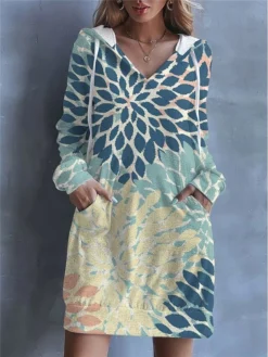 Women's Casual Dress Hoodie Dress Shift Dress Floral Pocket Drawstring Hooded Mini Dress Fashion Streetwear Outdoor Daily Long Sleeve Loose Fit Yellow Light Green Pink Spring Fall S M L XL XXL -HANs Plus Size Style Shop vlapgg1692783599357