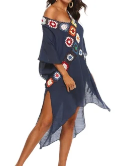 Women's Swimwear Cover Up Beach Dress Normal Swimsuit Splice Floral White Black Navy Blue V Wire Bathing Suits New Vacation Fashion /y / Modern -HANs Plus Size Style Shop vlodjm1652335459906