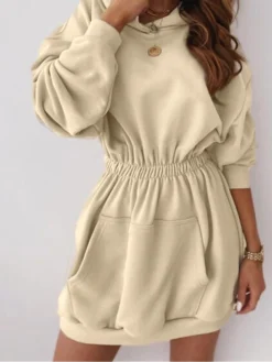 Women's Casual Dress Hoodie Dress Plain Dress Mini Dress Button Pocket Street Daily Holiday Fashion Streetwear Hooded Long Sleeve 2023 Regular Fit Black White Pink Color S M L XL XXL Size -HANs Plus Size Style Shop vlumba1693221647250