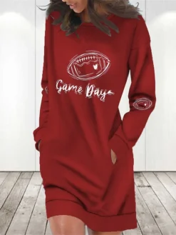 Women's Casual Dress Sweatshirt Dress Winter Dress Letter Football Pocket Print Crew Neck Mini Dress Fashion Streetwear Outdoor Daily Long Sleeve Loose Fit Black Red Blue Fall Winter S M L XL XXL -HANs Plus Size Style Shop vmlgqm1695204466407