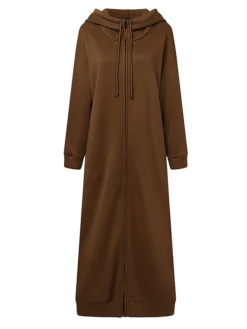 Women's Casual Dress Hoodie Dress Shift Dress Long Dress Maxi Dress Pocket Outdoor Street Daily Active Fashion Hooded Long Sleeve 2023 Loose Fit Black Brown Gray Color S M L XL XXL Size -HANs Plus Size Style Shop vmrhgw1692776287693