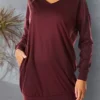Women's Casual Dress Sweatshirt Dress Shift Dress Mini Dress Pocket Outdoor Street Daily Active Fashion V Neck Long Sleeve 2023 Loose Fit Black Wine Dark Grey Color S M L XL XXL Size