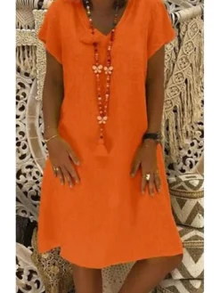 Women's Casual Dress T Shirt Dress Tee Dress Shift Dress Midi Dress Black Yellow Pink Short Sleeve Pure Color Patchwork Summer Spring V Neck Basic Vacation Summer Dress Spring Dress Loose Fit 2022 S -HANs Plus Size Style Shop vpjklx1693908784239