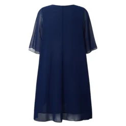 Women‘s Plus Size Curve Work Dress Holiday Dress Swing Dress Classic Holiday Date Vacation Midi Dress Ruched Mesh V Neck Half Sleeve Solid Color Plain Regular Fit Wine Dark Blue Fall Winter -HANs Plus Size Style Shop vpmwgx1669285567901