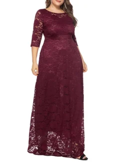 Women‘s Plus Size Curve Party Dress Floral Crew Neck Lace 3/4 Length Sleeve Spring Fall Work Prom Dress Maxi Long Dress Party Daily Dress -HANs Plus Size Style Shop vqwhym1628496516609