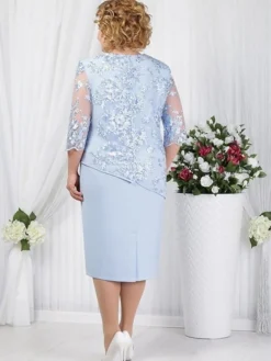 Women's Plus Size Party Dress Shift Dress Semi Formal Dress Midi Dress Red Blue Light Blue Half Sleeve Paisley Lace Summer Spring Fall Crew Neck Elegant Wedding Guest Spring Dress 2023 L XL XXL 3XL -HANs Plus Size Style Shop vrbsvw1557916588831