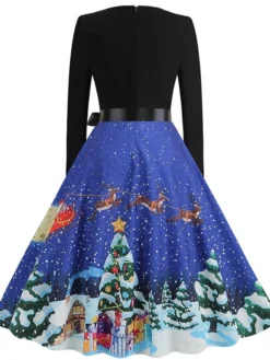 Women's Christmas Casual Dress Swing Dress Midi Dress Blue Purple Royal Blue Light Blue White Long Sleeve Santa Claus Elk Tree Bow Print Winter Fall V Neck Vacation Vintage 2022 S M L XL -HANs Plus Size Style Shop vryzly1666927317669