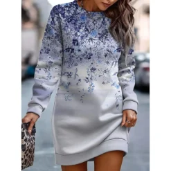 Women's Casual Dress Sweatshirt Dress Mini Dress Warm Fashion Outdoor Holiday Vacation Crew Neck Print Floral Geometric Loose Fit Yellow Pink Royal Blue S M L XL XXL -HANs Plus Size Style Shop vsljpc1692942353101