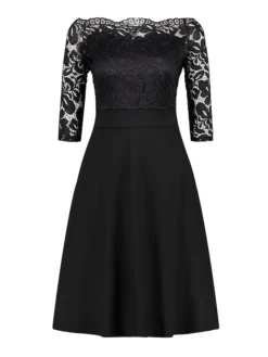 Women‘s Plus Size Curve Party Dress Solid Color Off Shoulder Lace Half Sleeve Summer Spring Elegant Formal Midi Dress Party Cocktail Party Dress -HANs Plus Size Style Shop vsveus1671609793864