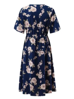 Women‘s Plus Size Curve Casual Dress A Line Dress Floral Dress Floral Midi Dress Short Sleeve Print V Neck Fashion Daily Black White Spring Summer L XL XXL 3XL -HANs Plus Size Style Shop vtzfvj1672800364094