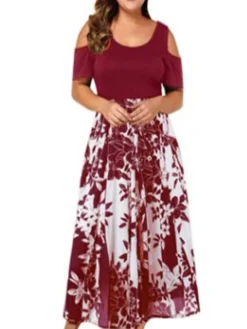 Women‘s Plus Size Curve Holiday Dress Print Crew Neck Print Short Sleeve Fall Spring Casual Maxi Long Dress Daily Dress -HANs Plus Size Style Shop vuvuys1631262979762