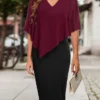 Women's Casual Dress Sheath Dress Summer Dress Midi Dress Fake Two Piece Outdoor Street Daily Fashion Elegant V Neck Half Sleeve 2023 Regular Fit Black Wine Color S M L XL XXL Size