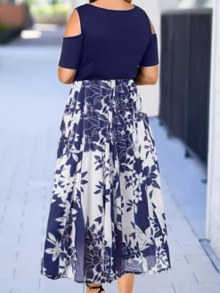 Women‘s Plus Size Curve Holiday Dress Print Crew Neck Print Short Sleeve Fall Spring Casual Maxi Long Dress Daily Dress -HANs Plus Size Style Shop vwzrwv1631262979163