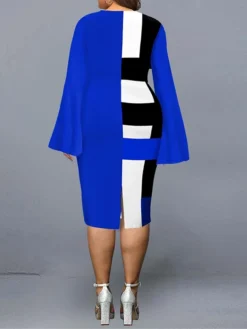 Women's Plus Size Curve Party Dress Cocktail Dress Work Dress Geometric Stripe Midi Dress Long Sleeve Print V Neck Fashion Party Black Red Fall Winter XL XXL 3XL 4XL 5XL -HANs Plus Size Style Shop vxccbe1695712246581