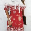 Women's Christmas Hoodie Dress Winter Dress Mini Dress Blue Wine Long Sleeve Snowflake Print Winter Fall Hooded Vacation Casual 2022 S M L XL XXL 3XL