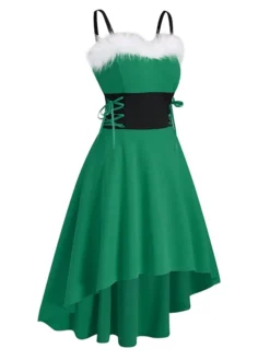 Women's Christmas Swing Dress Slip Dress Vintage Dress Midi Dress Green Black Wine Sleeveless Pure Color Backless Winter Fall Autumn Spaghetti Strap Fashion Daily Date 2022 S M L XL XXL 3XL -HANs Plus Size Style Shop vxzeea1667815073002