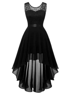 Women‘s Plus Size Curve Black Dress Easter Dress Lace Sleeveless Party Dress Solid Color Crew Neck Spring Fall Prom Dress Maxi Dress Party Club Dress Dress -HANs Plus Size Style Shop vyfhel1650968964311