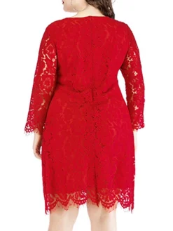 Women‘s Plus Size Curve Lace Dress Work Dress A Line Dress Solid Color Midi Dress Long Sleeve Lace Crew Neck Fashion Office Black White Spring Fall L XL XXL 3XL 4XL -HANs Plus Size Style Shop waxhtc1673001185241