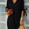 Women's Casual Dress Swing Dress Knee Length Dress Black Dark Blue Long Sleeve Pure Color Summer Spring Casual Winter Dress Fall Dress Loose Fit 2023 S M L XL XXL