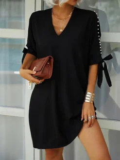 Women's Casual Dress Swing Dress Knee Length Dress Black Dark Blue Long Sleeve Pure Color Summer Spring Casual Winter Dress Fall Dress Loose Fit 2023 S M L XL XXL