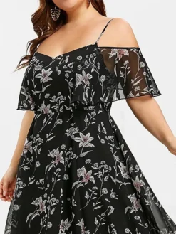 Women‘s Plus Size Curve Casual Dress Chiffon Dress Swing Dress Floral Long Dress Maxi Dress Short Sleeve Backless Print Strap Fashion Daily Black Summer Spring L XL XXL 3XL 4XL -HANs Plus Size Style Shop wenekd1678273960972
