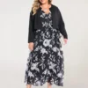 Women‘s Plus Size Curve Two Piece Dress Set Casual Dress Chiffon Dress Outdoor Daily Fashion Elegant Print Long Dress Maxi Dress V Neck Long Sleeve Floral Regular Fit Black Summer Spring
