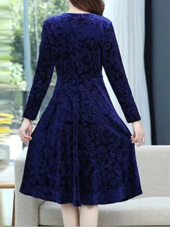 Women's Christmas Dress Casual Dress Velvet Dress Midi Dress Pocket Outdoor Christmas Street Fashion Elegant V Neck Long Sleeve 2023 Loose Fit Black Wine Blue Color XL XXL 3XL 4XL 5XL Size -HANs Plus Size Style Shop wfsjil1695207038864