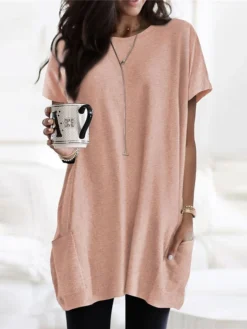 Women's Casual Dress T Shirt Dress Tee Dress Shift Dress Mini Dress Black White Pink Short Sleeve Pure Color Pocket Summer Spring Crew Neck Classic Loose Fit 2023 S M L XL XXL -HANs Plus Size Style Shop wgbpmj1670920577990